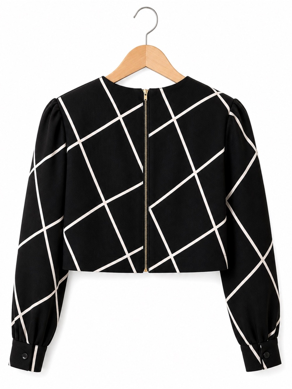 🆕black geo print long sleeve cropped blouse - Picture 4 of 4
